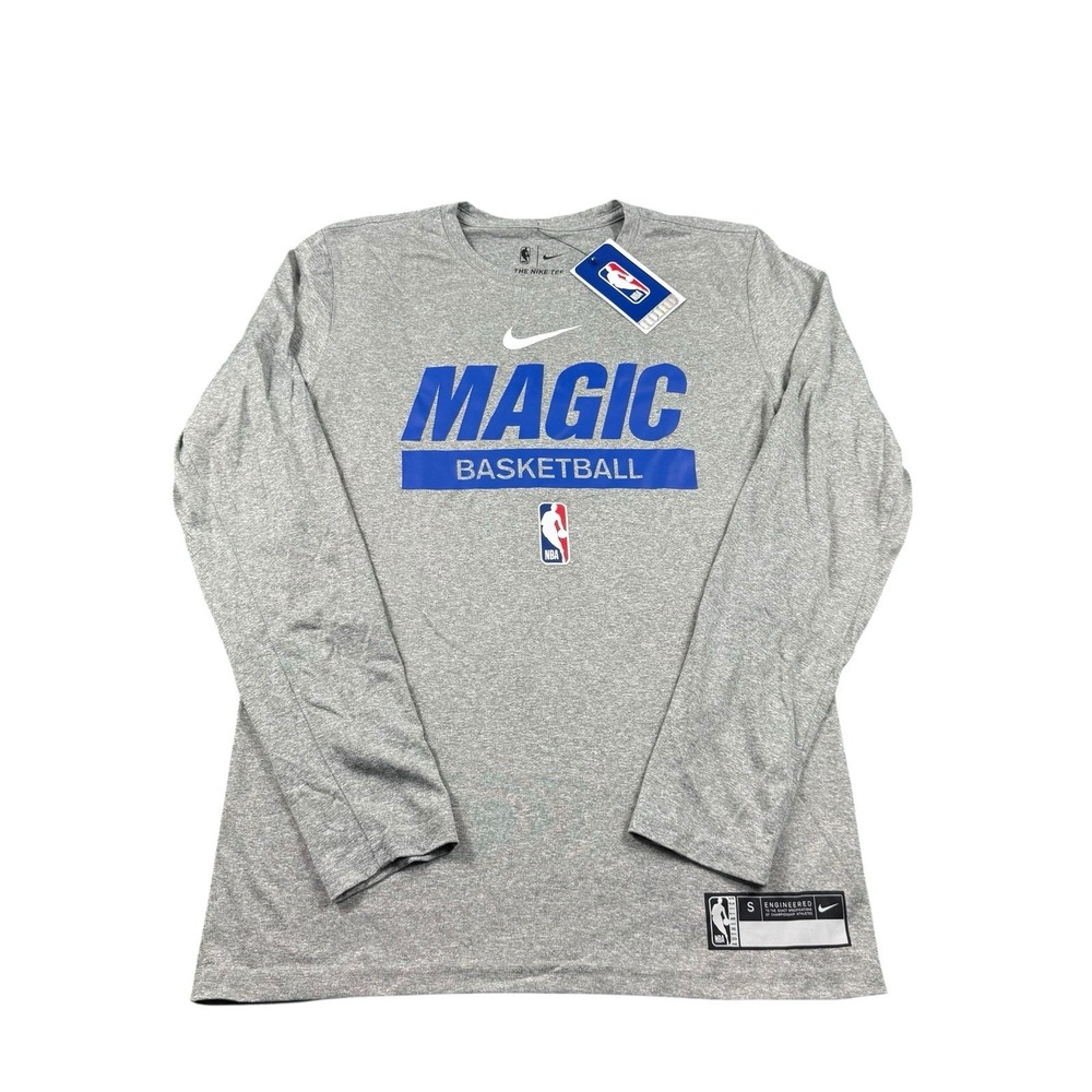 Nike Orlando Magic Gray Long Sleeve Spellout Shirt DQ7063-063 Mens Size S NWT